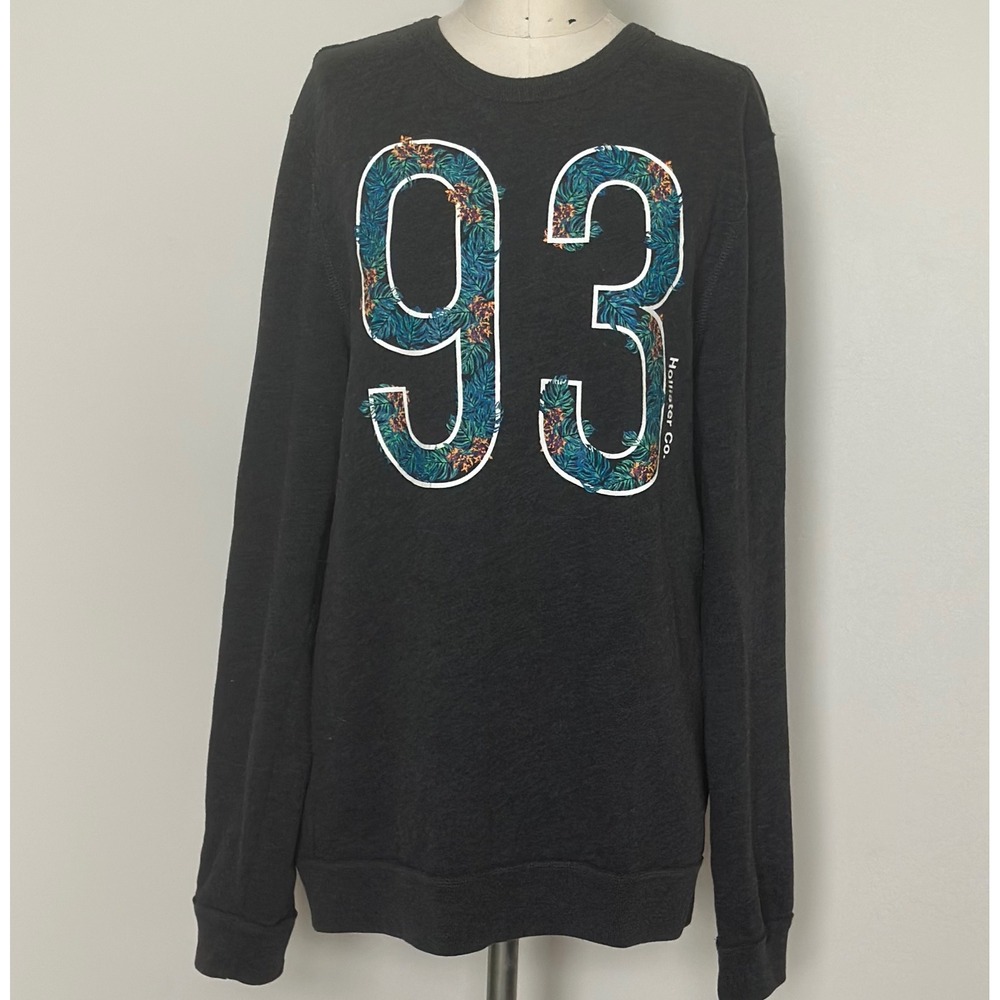 Hollister‎ Womens 93 Tropical floral Graphic Sweatshirt Gray Crewneck Pullover L